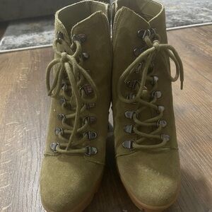 Olive Lace-Up Ankle Boots